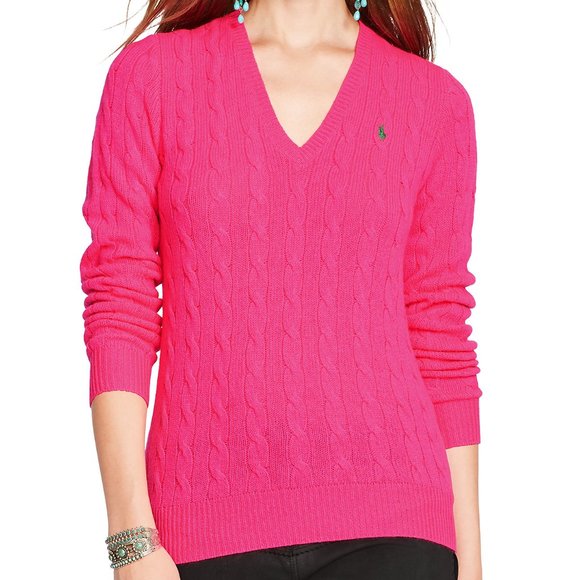 Ralph Lauren | Sweaters | Ralph Lauren Pink V Neck Cable Knit Sweater |  Poshmark